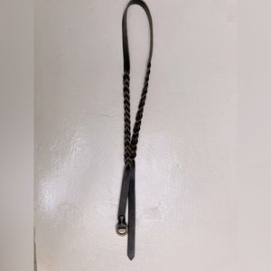 Skinny black leather braided belt
